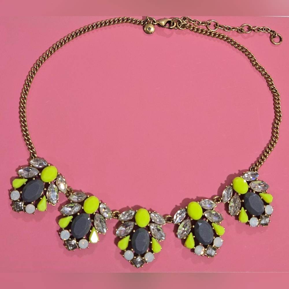 ​J. Crew Neon Yellow‎ & Smoky Grey Crystal Statement Necklace